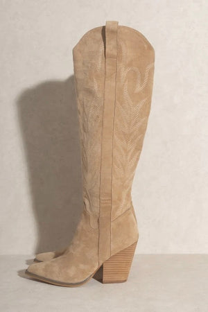 Almond Bronco Knee High Embroidered Boots