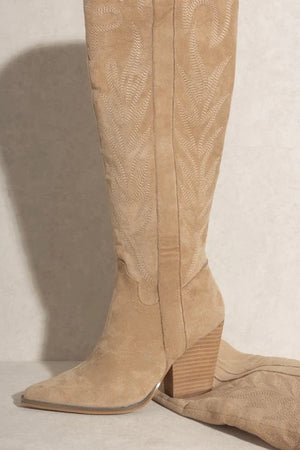 Almond Bronco Knee High Embroidered Boots