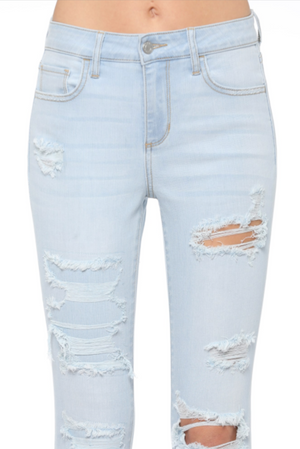 Cello Mid Rise Distressed Crop Skinny