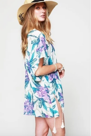 Floral Printed Kimono with Tassels