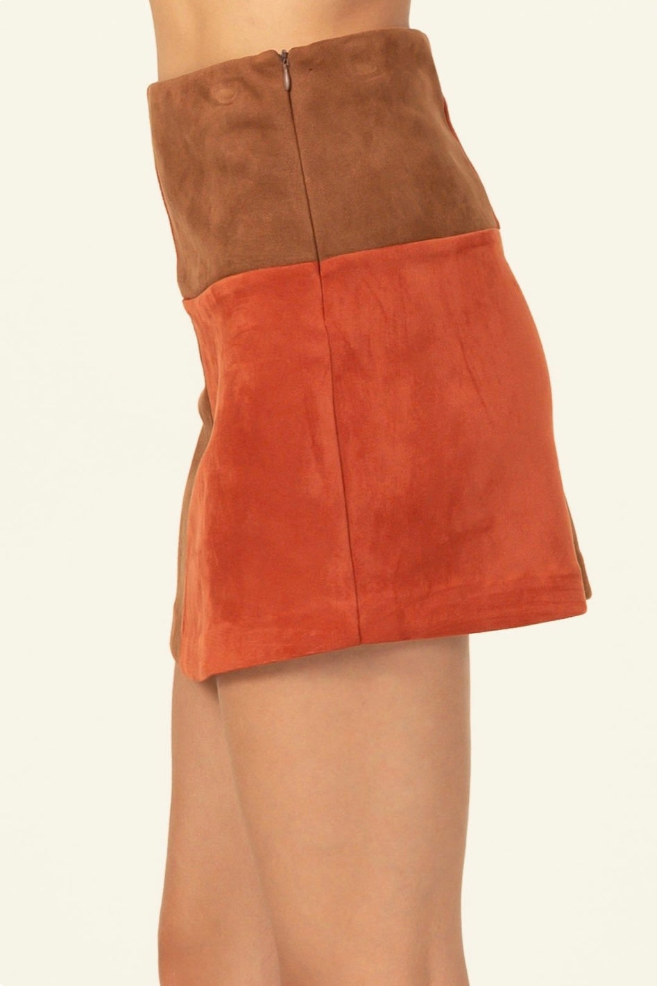 Suede Color Block Mini Skirt