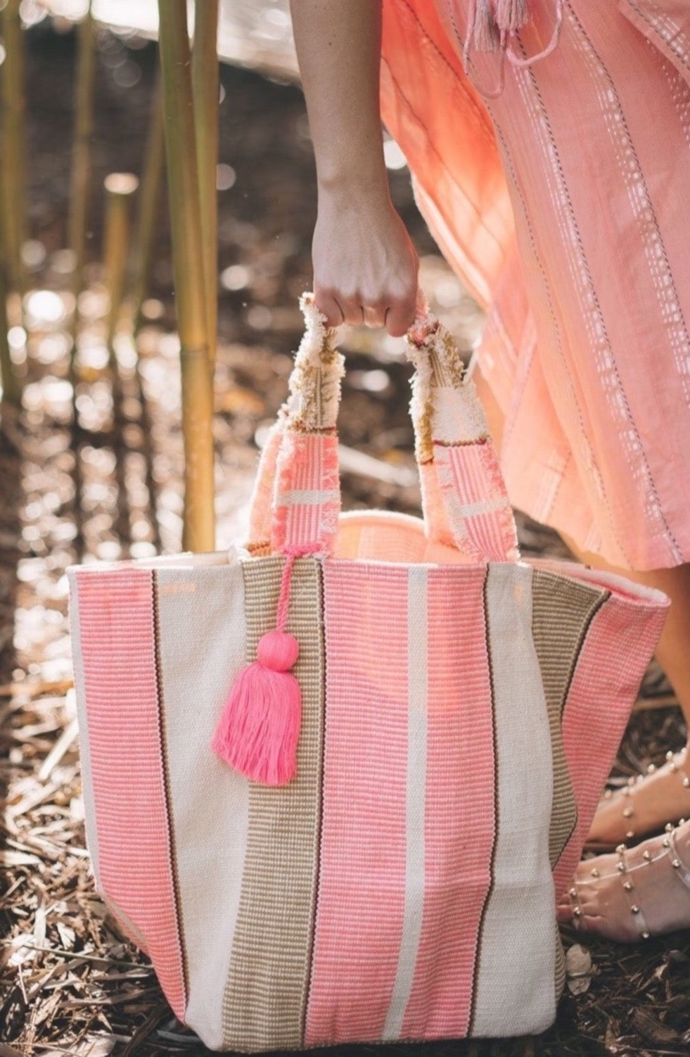 Think Pink Striped Beach Tote