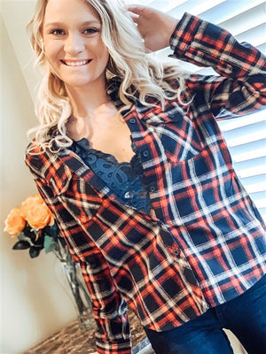Red Navy Plaid Button Down