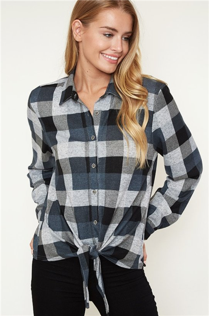Checkered Front Tie Top