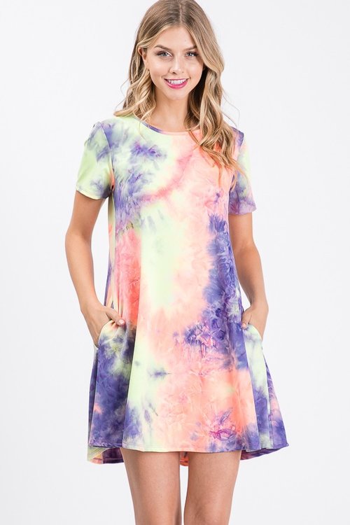 Tie Dye Print Pocket Dress