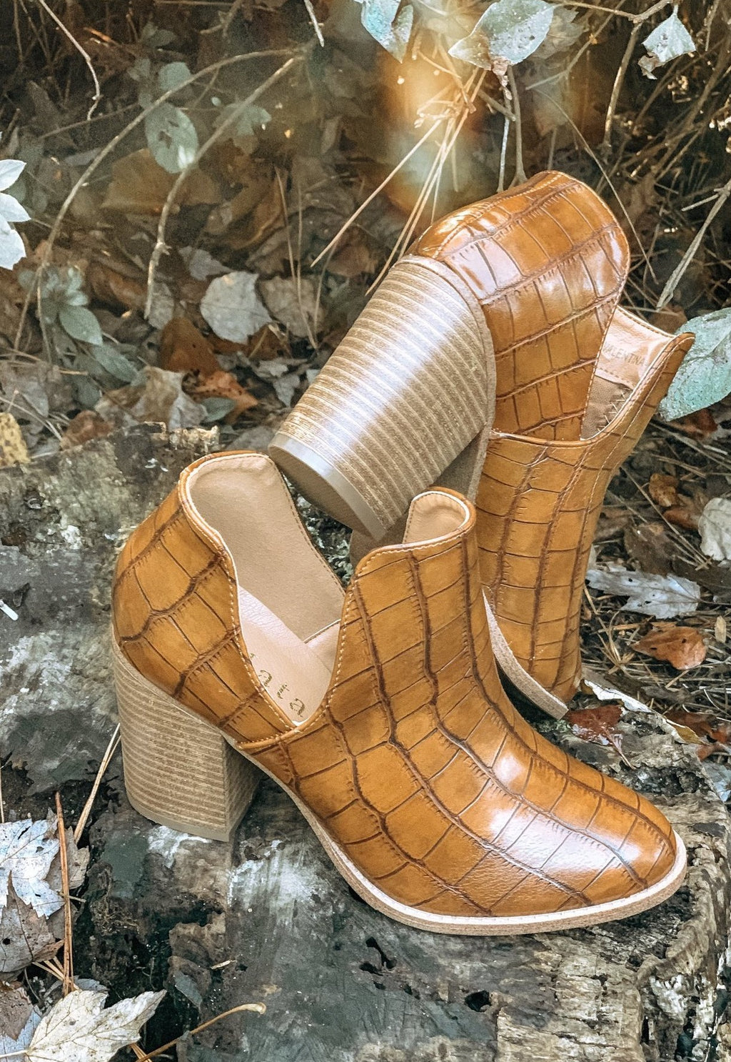 Valentina Croc Chunky Ankle Booties