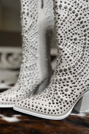 Light Grey Embellished Western Inspired Boot
