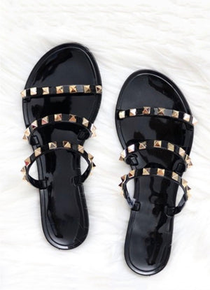 Black Strappy Stud Jelly Sandals