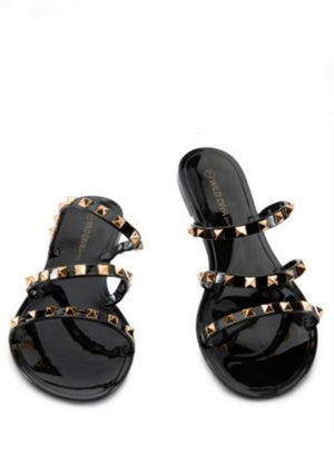 Black Strappy Stud Jelly Sandals