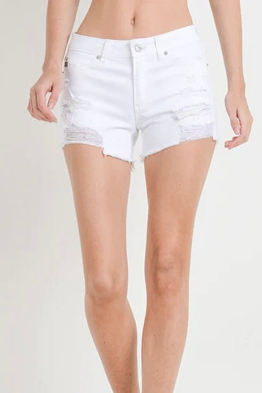 White Denim Destroyed Shorts