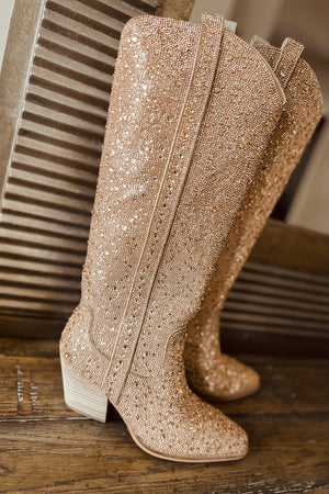 Gold Glitter Rhinestone Cowgirl Boots