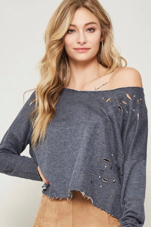 Distressed Studded Pullover
