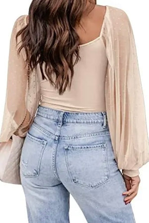 Beige Puffy Sheer Sleeve Square Neck Top