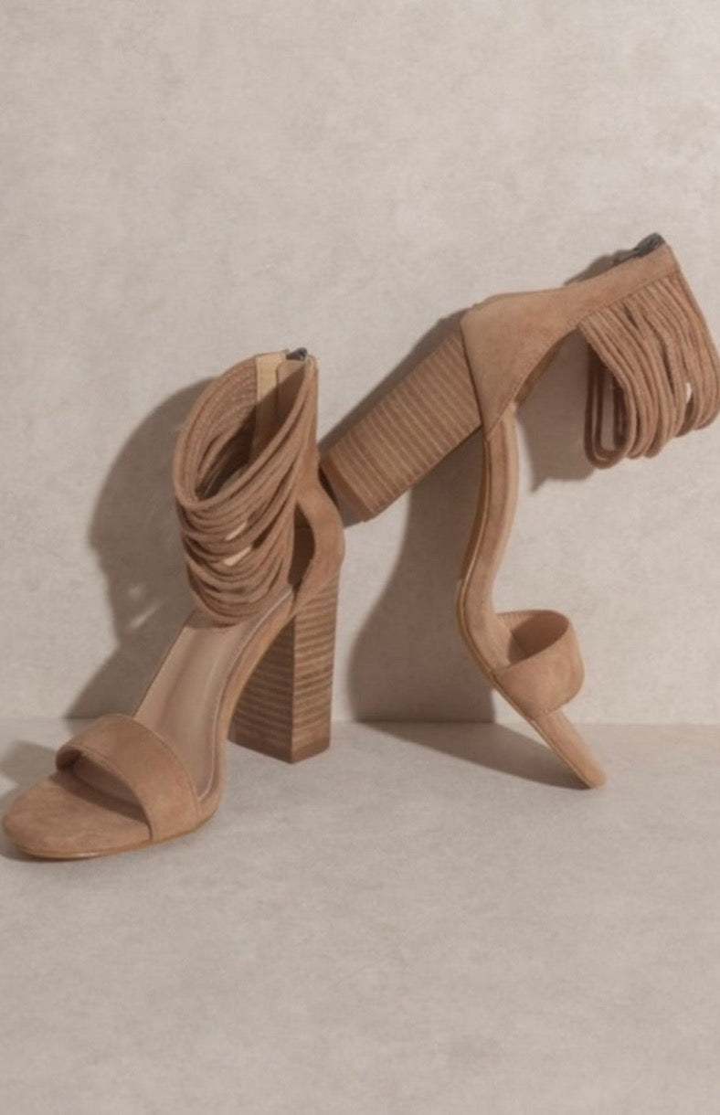 Strappy Suede Block Heels Sandals Shoes