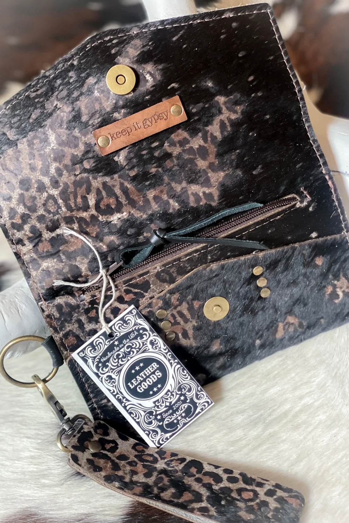 Keep It Gypsy Jordan Black Distressed Leopard Wristlet