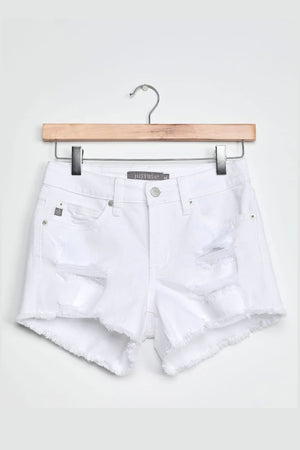 White Denim Destroyed Shorts
