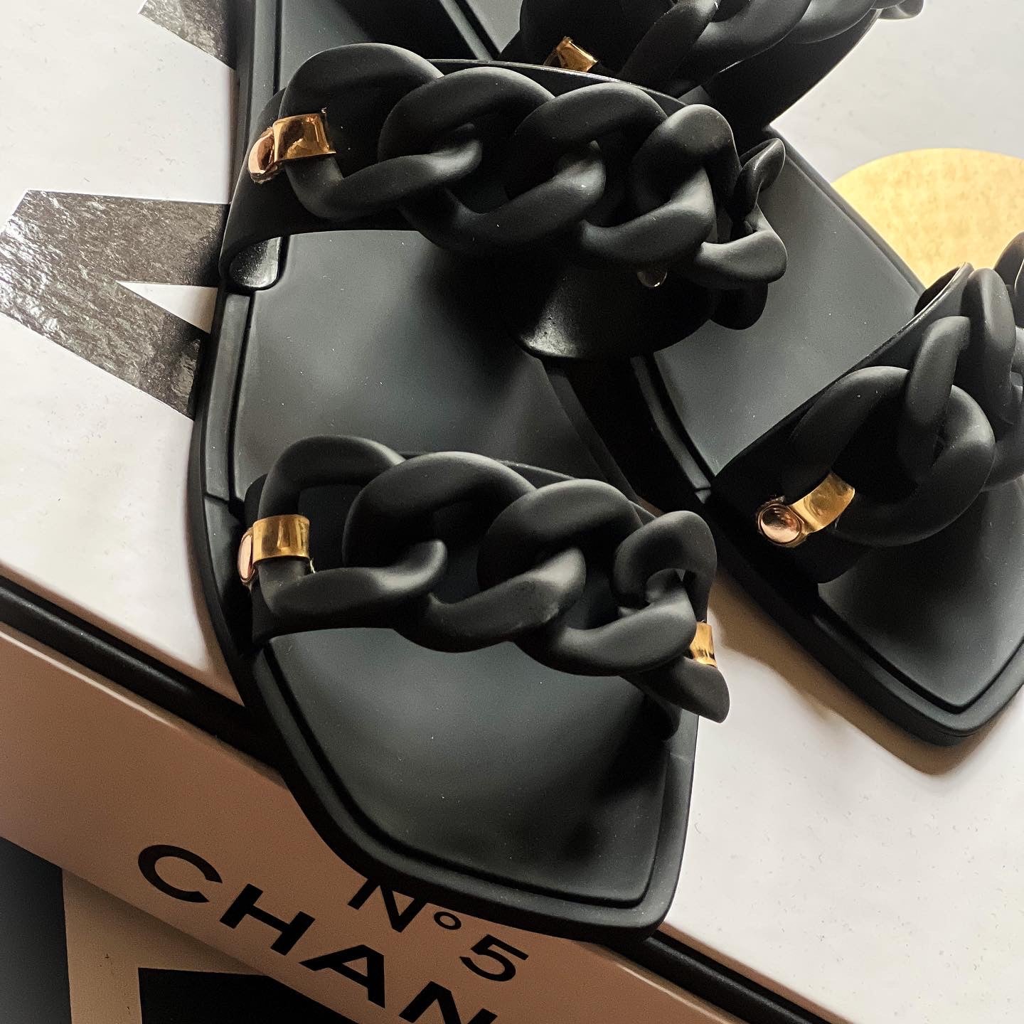 Black Chain Gilson Slide Sandals