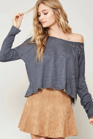 Distressed Studded Pullover
