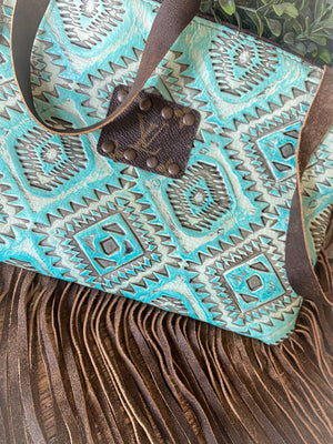 Maxine Turquoise Aztec Leather Crossbody