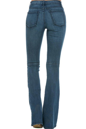 Dark Denim Flare Jeans with Slit Knee