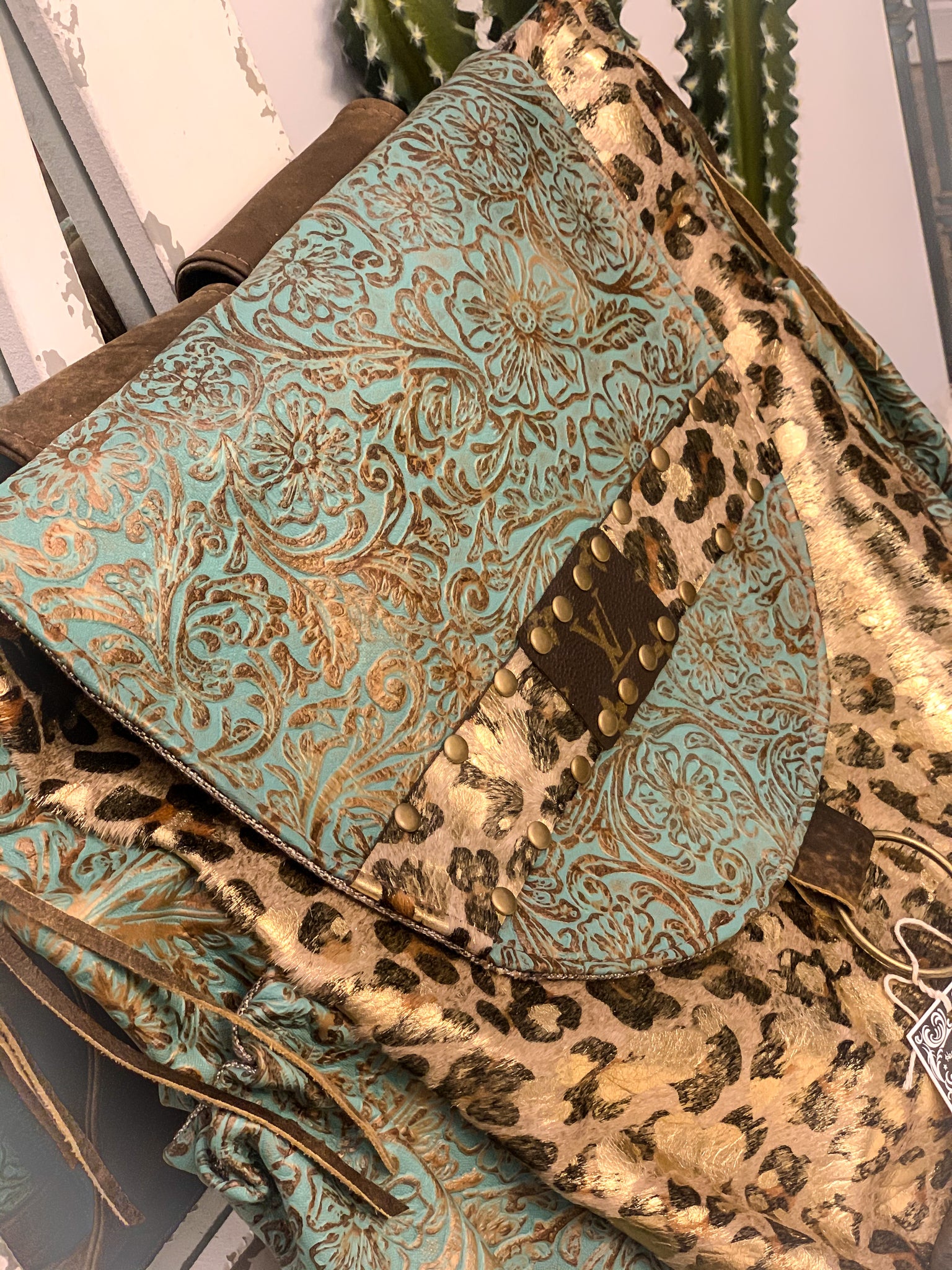 Gold Acid Leopard Hide Turquoise Paisley Rosie Backpack