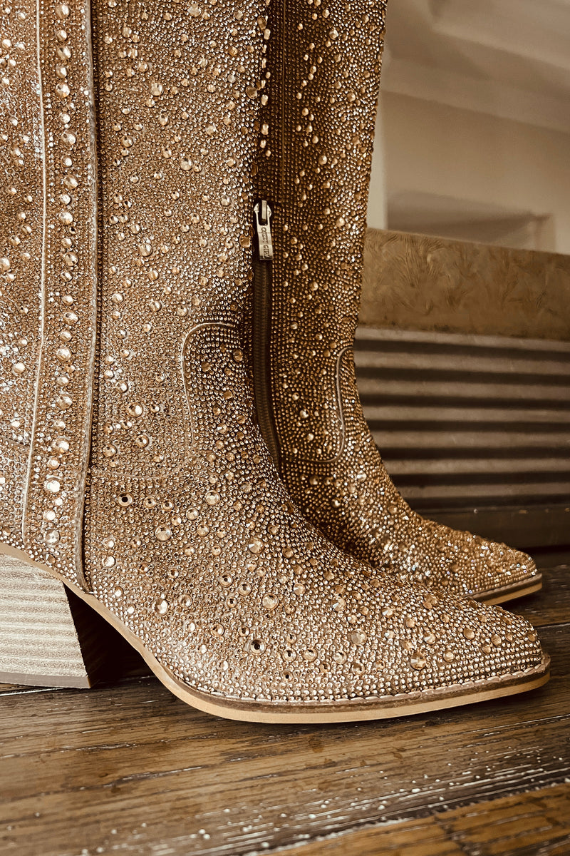 Gold Glitter Rhinestone Cowgirl Boots – Southern Fried Glam
