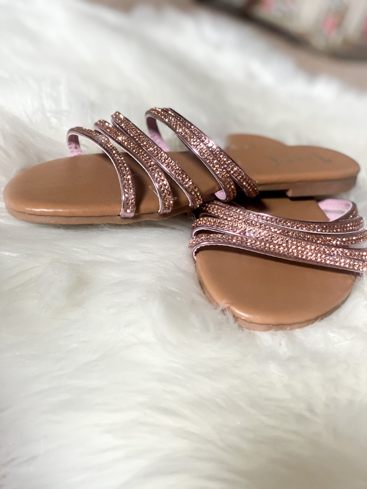 Simple Pink Rhinestone Strap Sandals