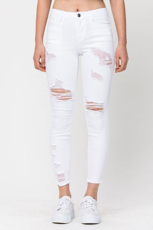 White Distressed Ankle Cropped Skinny