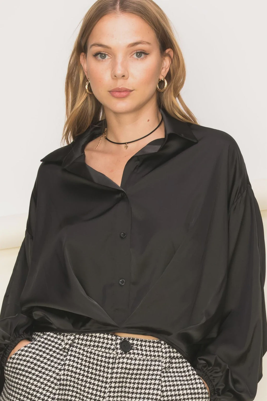Black Satin Cropped Chic Top